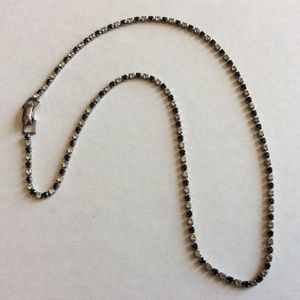 Vintage Black Clear Crystal Rhinestone Prong Setting Silver Tone Necklace 16”